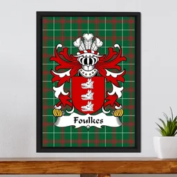 ScotsTee Shop Welsh Foulkes (of Ereifiad, Denbighshire) Coat of Arms Family Crest Welsh National Tartan Framed Canvas Print