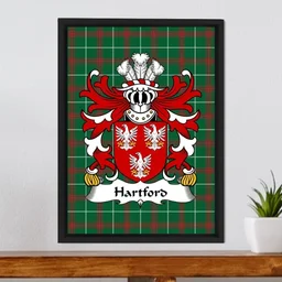 ScotsTee Shop Welsh Hartford (Sir Walter, of Pembrokeshire) Coat of Arms Family Crest Welsh National Tartan Framed Canvas Print