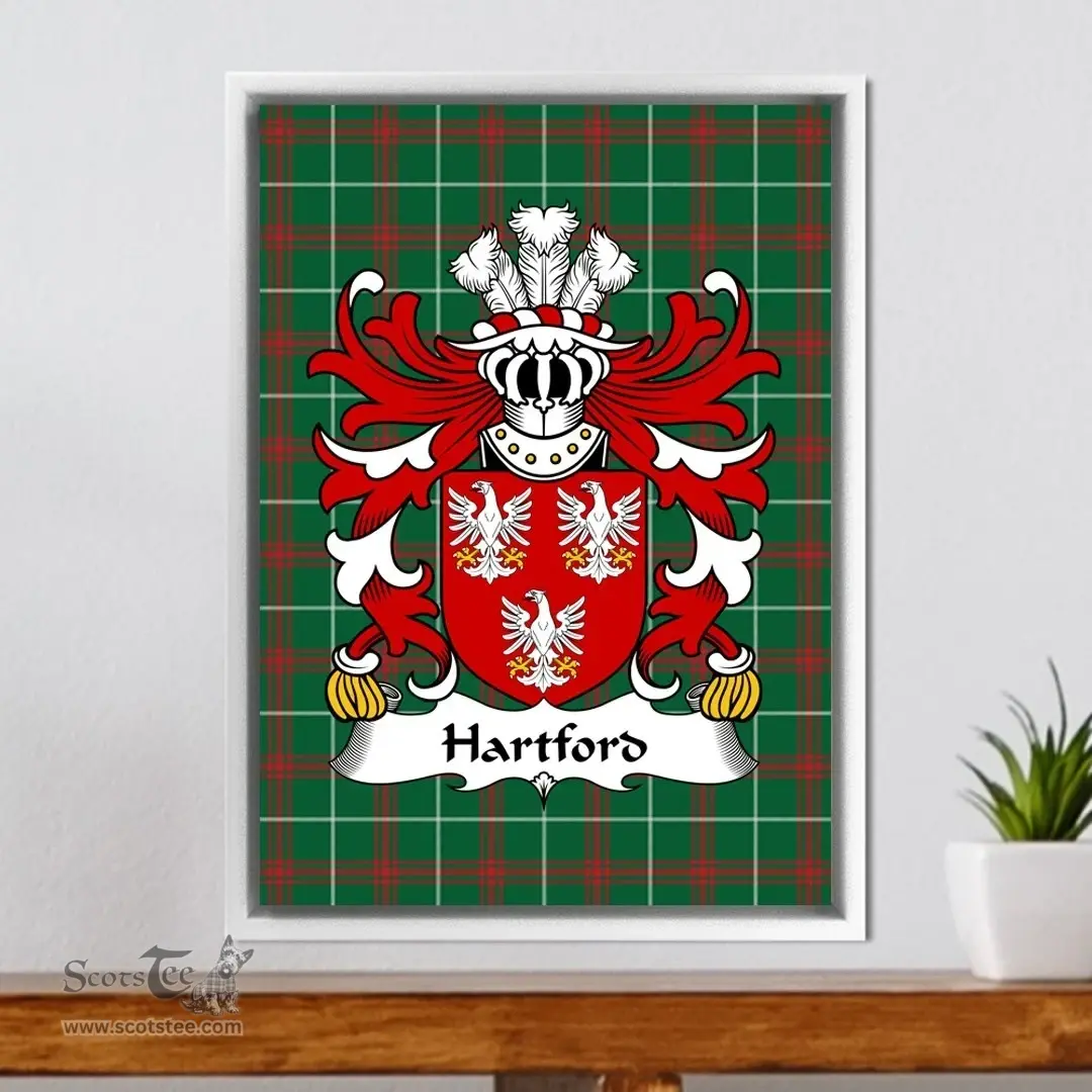 ScotsTee Shop Welsh Hartford (Sir Walter, of Pembrokeshire) Coat of Arms Family Crest Welsh National Tartan Framed Canvas Print