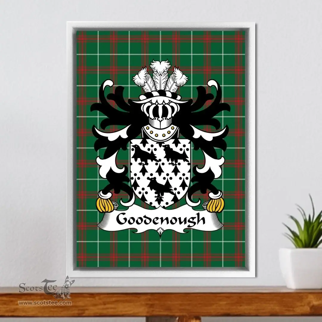 ScotsTee Shop Welsh Goodenough (or Gwdinwch, of Caernarfonshire) Coat of Arms Family Crest Welsh National Tartan Framed Canvas Print