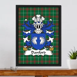 ScotsTee Shop Welsh Danford (Monmouthshire) Coat of Arms Family Crest Welsh National Tartan Framed Canvas Print