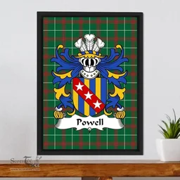 ScotsTee Shop Welsh Powell (or POUUEL-Sir Hywel, ap Hywel) Coat of Arms Family Crest Welsh National Tartan Framed Canvas Print