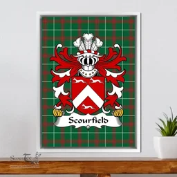 ScotsTee Shop Welsh Scourfield (of New Moat, Pembrokeshire) Coat of Arms Family Crest Welsh National Tartan Framed Canvas Print