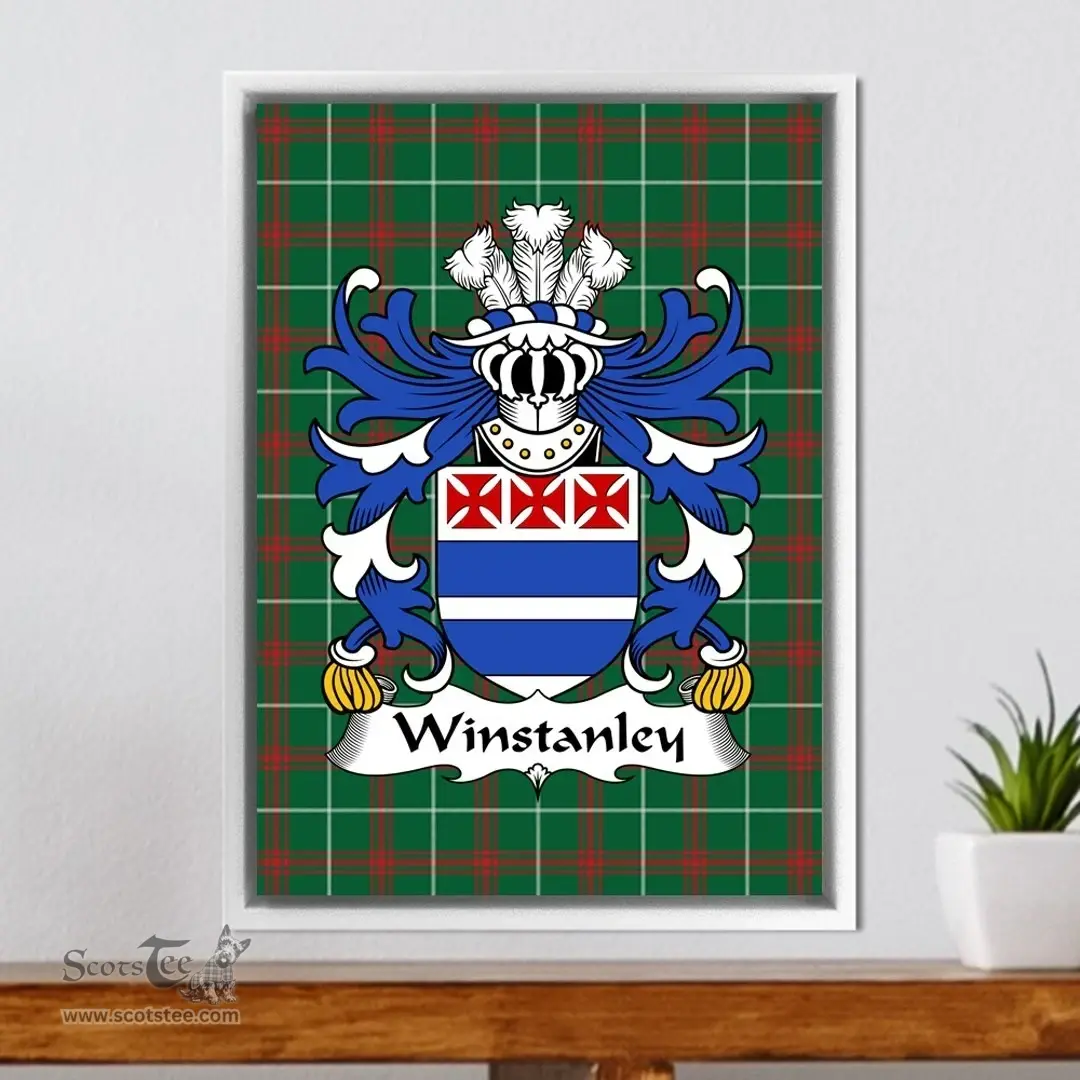 ScotsTee Shop Welsh Winstanley (of St. Dogmaels, Pembrokeshire) Coat of Arms Family Crest Welsh National Tartan Framed Canvas Print