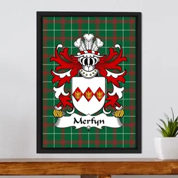 ScotsTee Shop Welsh Merfyn (FRYCH, King of Gwynedd ) Coat of Arms Family Crest Welsh National Tartan Framed Canvas Print