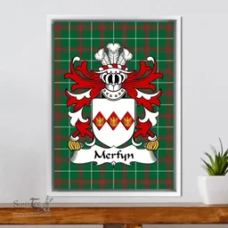 ScotsTee Shop Welsh Merfyn (FRYCH, King of Gwynedd ) Coat of Arms Family Crest Welsh National Tartan Framed Canvas Print