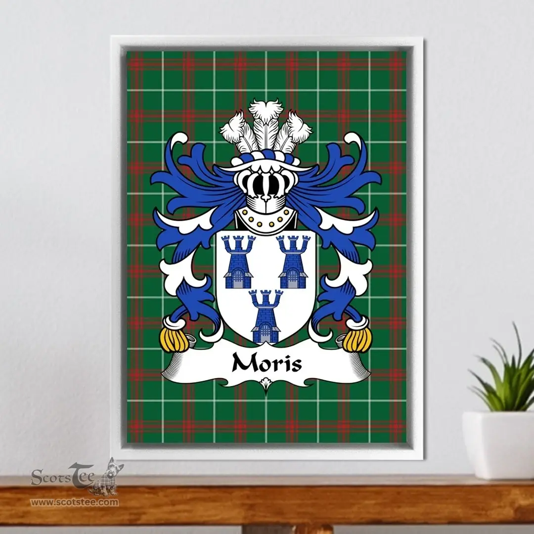 ScotsTee Shop Welsh Moris (of Caswilia, Brawdy, Pembrokeshire) Coat of Arms Family Crest Welsh National Tartan Framed Canvas Print