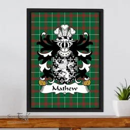 ScotsTee Shop Welsh Mathew (of Lleweni Green, Denbighshire) Coat of Arms Family Crest Welsh National Tartan Framed Canvas Print