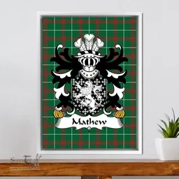 ScotsTee Shop Welsh Mathew (of Lleweni Green, Denbighshire) Coat of Arms Family Crest Welsh National Tartan Framed Canvas Print