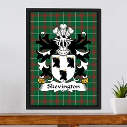 ScotsTee Shop Welsh Skevington (of Cheshire) Coat of Arms Family Crest Welsh National Tartan Framed Canvas Print