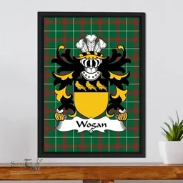 ScotsTee Shop Welsh Wogan (of Pembrokeshire) Coat of Arms Family Crest Welsh National Tartan Framed Canvas Print