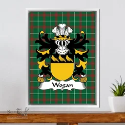 ScotsTee Shop Welsh Wogan (of Pembrokeshire) Coat of Arms Family Crest Welsh National Tartan Framed Canvas Print