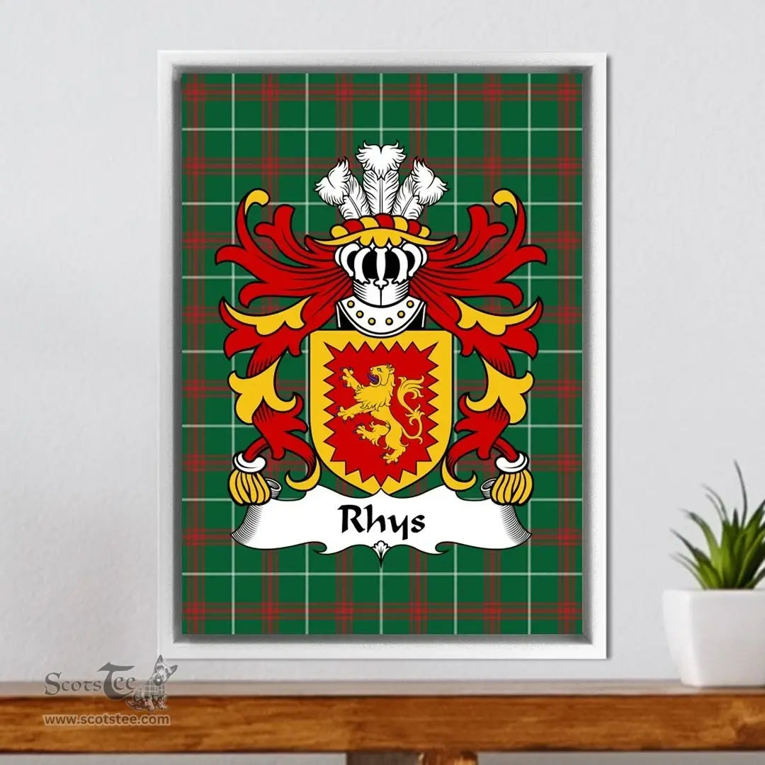 ScotsTee Shop Welsh Rhys (AP TEWDWR MAWR) Coat of Arms Family Crest Welsh National Tartan Framed Canvas Print