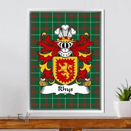 ScotsTee Shop Welsh Rhys (AP TEWDWR MAWR) Coat of Arms Family Crest Welsh National Tartan Framed Canvas Print