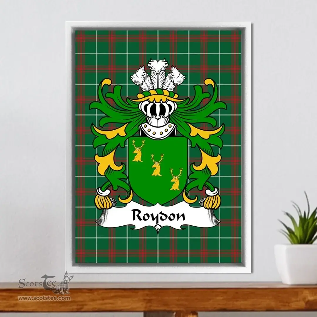 ScotsTee Shop Welsh Roydon (of Is-Coed, Denbighshire) Coat of Arms Family Crest Welsh National Tartan Framed Canvas Print
