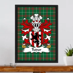 ScotsTee Shop Welsh Tudur (AP GRUFFUDD FYCHAN) Coat of Arms Family Crest Welsh National Tartan Framed Canvas Print