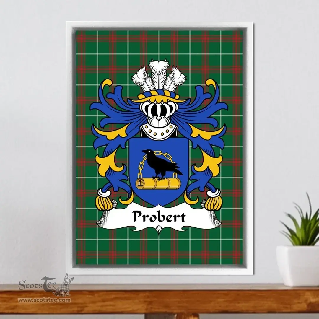 ScotsTee Shop Welsh Probert (of Pant-glas, Tryleg, Monmouthshire) Coat of Arms Family Crest Welsh National Tartan Framed Canvas Print