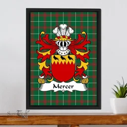 ScotsTee Shop Welsh Mercer (of Temby, Pembrokeshire) Coat of Arms Family Crest Welsh National Tartan Framed Canvas Print