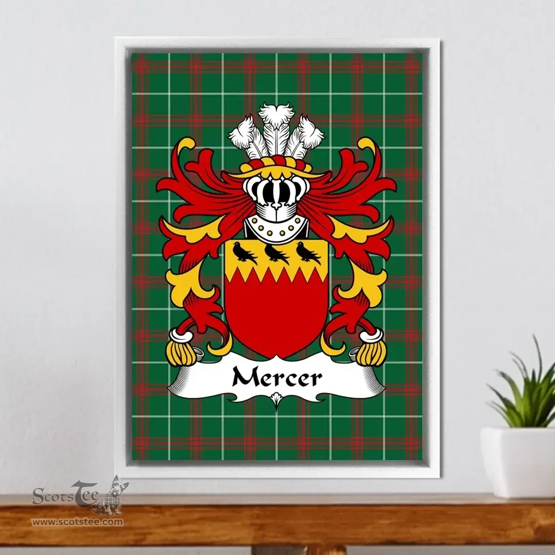ScotsTee Shop Welsh Mercer (of Temby, Pembrokeshire) Coat of Arms Family Crest Welsh National Tartan Framed Canvas Print