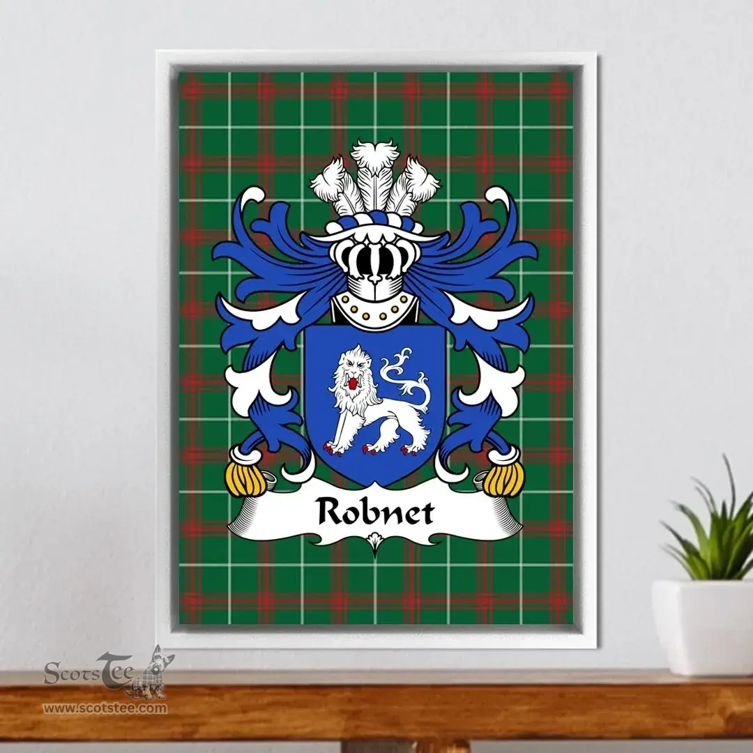 ScotsTee Shop Welsh Robnet (of Caldicot, Monmouthshire) Coat of Arms Family Crest Welsh National Tartan Framed Canvas Print