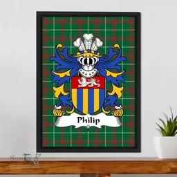 ScotsTee Shop Welsh Philip (Sir, AP RHYS, Breconshire) Coat of Arms Family Crest Welsh National Tartan Framed Canvas Print