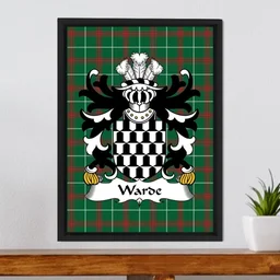 ScotsTee Shop Welsh Warde (de la, of Denbighshire) Coat of Arms Family Crest Welsh National Tartan Framed Canvas Print