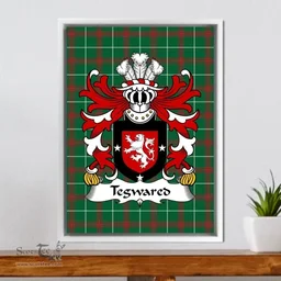 ScotsTee Shop Welsh Tegwared (Y BAISWEN) Coat of Arms Family Crest Welsh National Tartan Framed Canvas Print