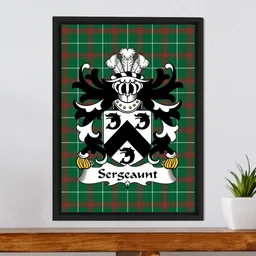 ScotsTee Shop Welsh Sergeaunt (of Monmouthshire) Coat of Arms Family Crest Welsh National Tartan Framed Canvas Print