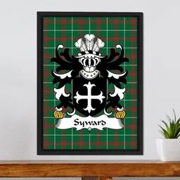ScotsTee Shop Welsh Syward (or Siward, lord of Rhutin, Glamorgan) Coat of Arms Family Crest Welsh National Tartan Framed Canvas Print