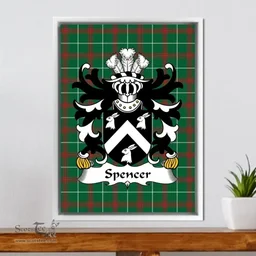 ScotsTee Shop Welsh Spencer (Vicar of Wiston, Pembrokeshire) Coat of Arms Family Crest Welsh National Tartan Framed Canvas Print