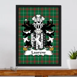 ScotsTee Shop Welsh Laurens (AP WILLIAM AP DAFYDD) Coat of Arms Family Crest Welsh National Tartan Framed Canvas Print