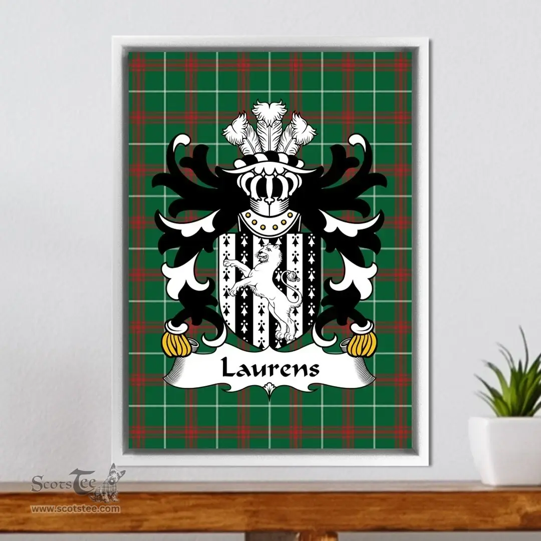 ScotsTee Shop Welsh Laurens (AP WILLIAM AP DAFYDD) Coat of Arms Family Crest Welsh National Tartan Framed Canvas Print