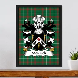 ScotsTee Shop Welsh Meyrick (of Bodorgan, Anglesey) Coat of Arms Family Crest Welsh National Tartan Framed Canvas Print