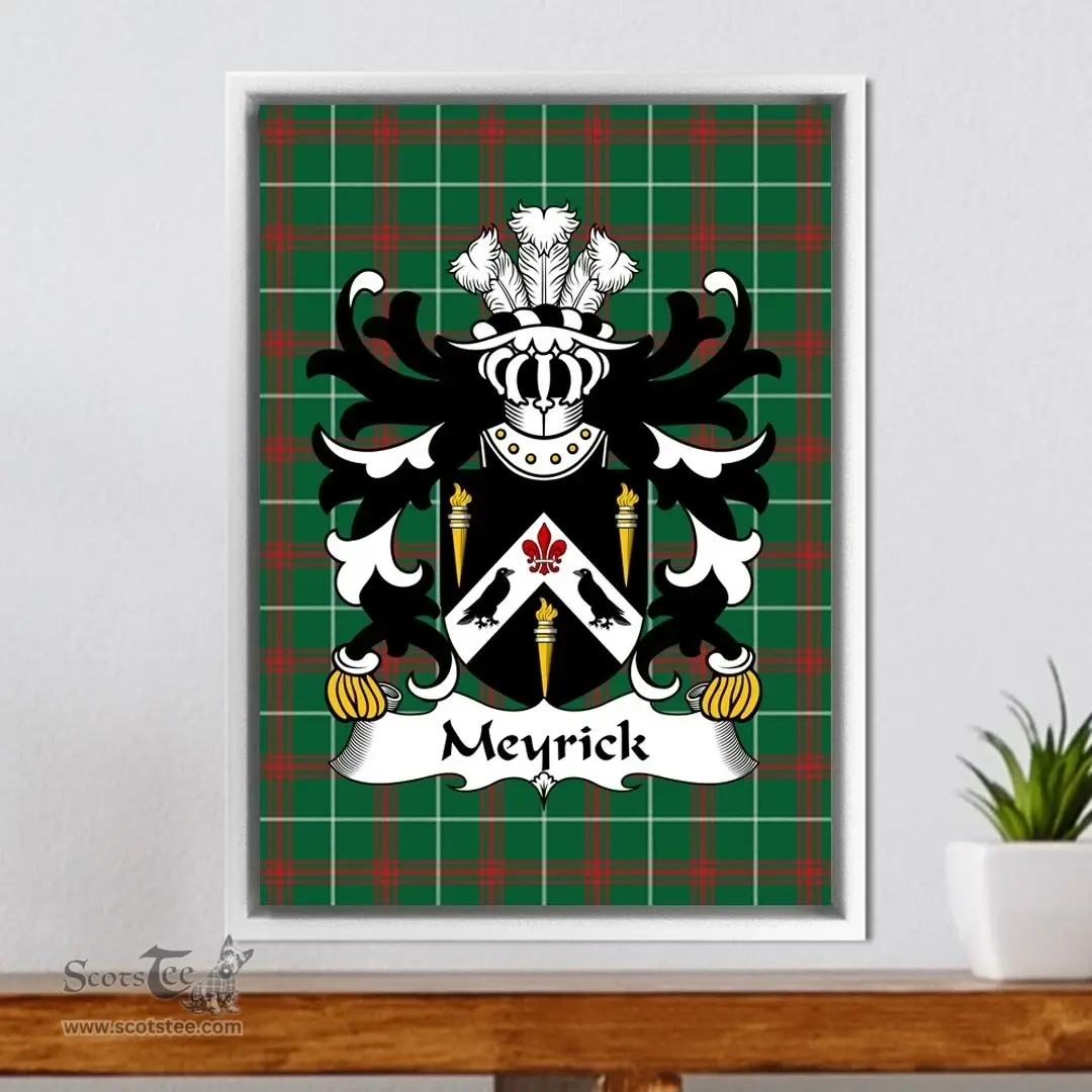 ScotsTee Shop Welsh Meyrick (of Bodorgan, Anglesey) Coat of Arms Family Crest Welsh National Tartan Framed Canvas Print
