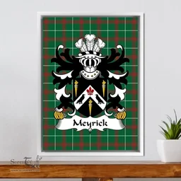 ScotsTee Shop Welsh Meyrick (of Bodorgan, Anglesey) Coat of Arms Family Crest Welsh National Tartan Framed Canvas Print