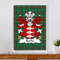 ScotsTee Shop Welsh Roche (of Pembrokeshire) Coat of Arms Family Crest Welsh National Tartan Framed Canvas Print