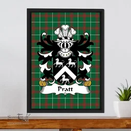 ScotsTee Shop Welsh Pratt (of Parc-y-pratt, St Dogmaels, Pembrokeshire) Coat of Arms Family Crest Welsh National Tartan Framed Canvas Print