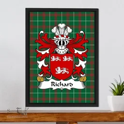 ScotsTee Shop Welsh Richard (AP CADWALADR) Coat of Arms Family Crest Welsh National Tartan Framed Canvas Print