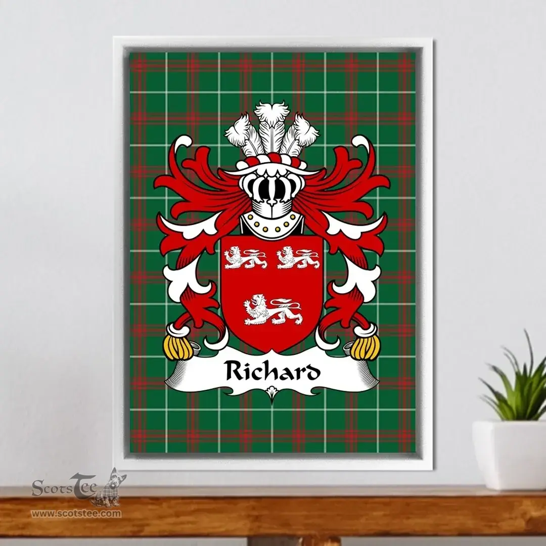 ScotsTee Shop Welsh Richard (AP CADWALADR) Coat of Arms Family Crest Welsh National Tartan Framed Canvas Print