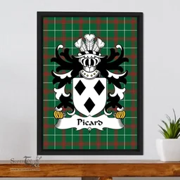 ScotsTee Shop Welsh Picard (or PICHARD-lords of Ystrad, Breconshire) Coat of Arms Family Crest Welsh National Tartan Framed Canvas Print