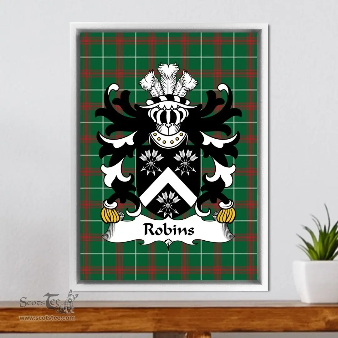ScotsTee Shop Welsh Robins (or Robinson, Bishop of Bangor) Coat of Arms Family Crest Welsh National Tartan Framed Canvas Print