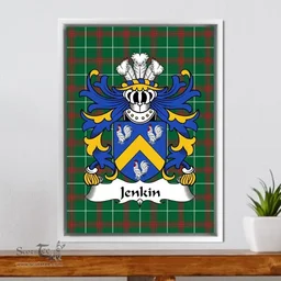 ScotsTee Shop Welsh Jenkin (AP DAFYDD or JENKIN FYCHAN) Coat of Arms Family Crest Welsh National Tartan Framed Canvas Print