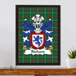 ScotsTee Shop Welsh Richard (IARLL KLAR, Earl of Clare) Coat of Arms Family Crest Welsh National Tartan Framed Canvas Print