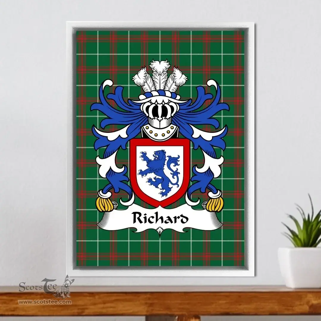 ScotsTee Shop Welsh Richard (IARLL KLAR, Earl of Clare) Coat of Arms Family Crest Welsh National Tartan Framed Canvas Print