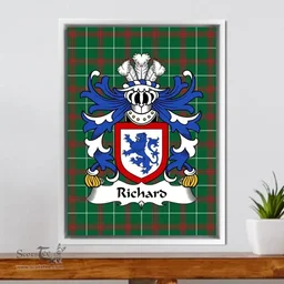ScotsTee Shop Welsh Richard (IARLL KLAR, Earl of Clare) Coat of Arms Family Crest Welsh National Tartan Framed Canvas Print