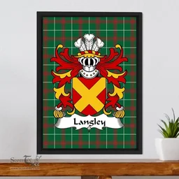 ScotsTee Shop Welsh Langley Coat of Arms Family Crest Welsh National Tartan Framed Canvas Print