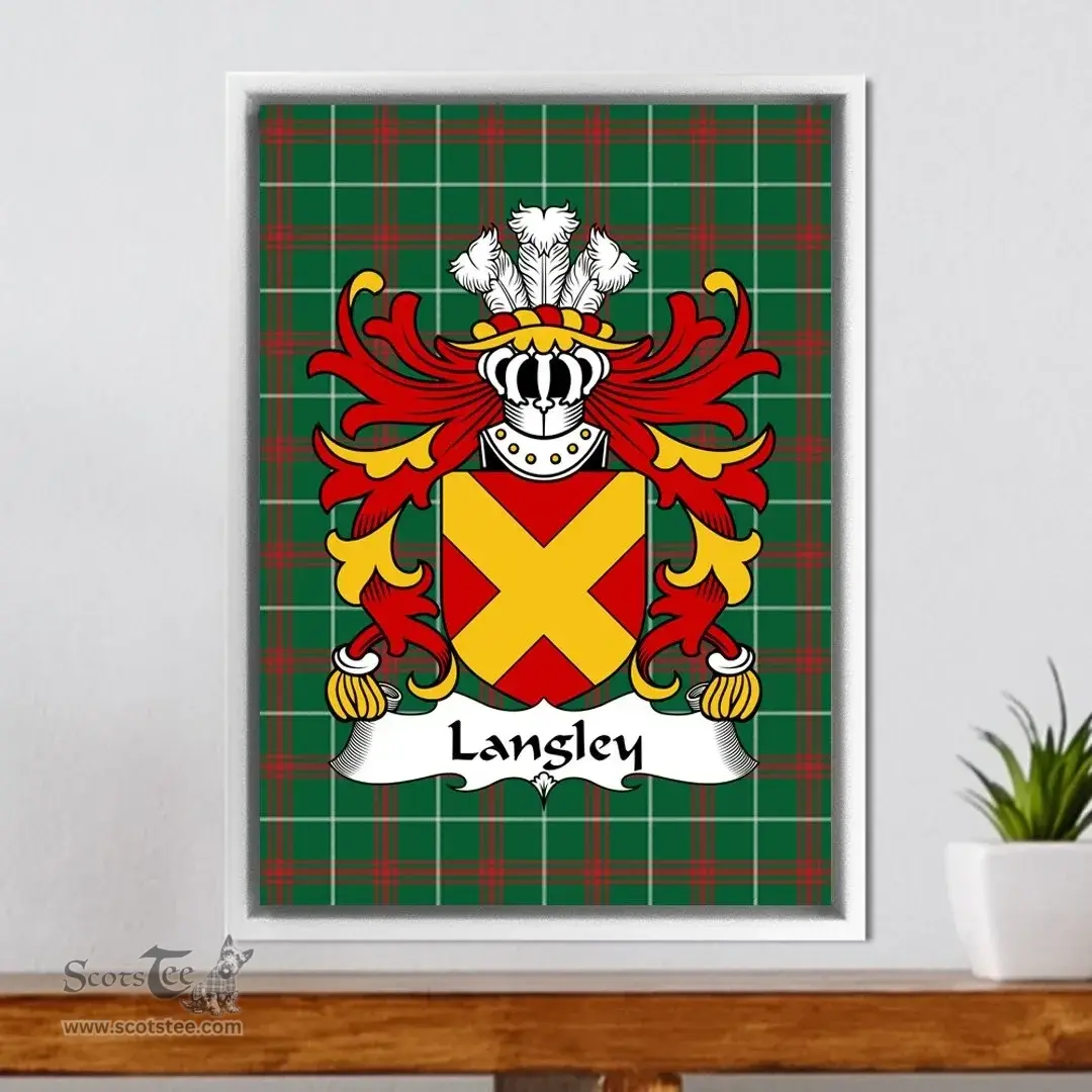 ScotsTee Shop Welsh Langley Coat of Arms Family Crest Welsh National Tartan Framed Canvas Print