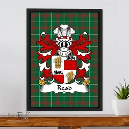 ScotsTee Shop Welsh Read (of Roche, Laugharne, Carmanthenshire) Coat of Arms Family Crest Welsh National Tartan Framed Canvas Print