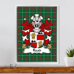 ScotsTee Shop Welsh Read (of Roche, Laugharne, Carmanthenshire) Coat of Arms Family Crest Welsh National Tartan Framed Canvas Print