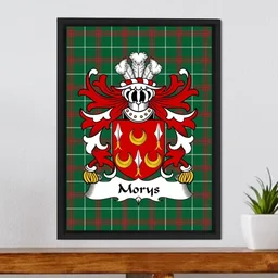 ScotsTee Shop Welsh Morys (AP DAFYDD AB IEUAN) Coat of Arms Family Crest Welsh National Tartan Framed Canvas Print